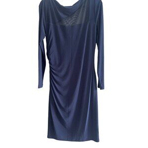 LAUREN Ralph Lauren Size 12 Ruched Navy Blue Dress with Netted Detail